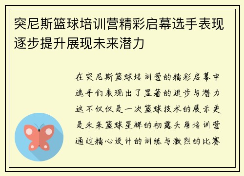 突尼斯篮球培训营精彩启幕选手表现逐步提升展现未来潜力